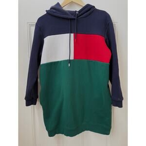 Y2K Tommy Hilfiger Women’s Medium Hoodie Dress/Tunic Color Block Cotton Blend